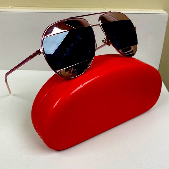 Dior Pink Blue Mirrored Logo Aviators NeverUsed - Picture 2 of 14